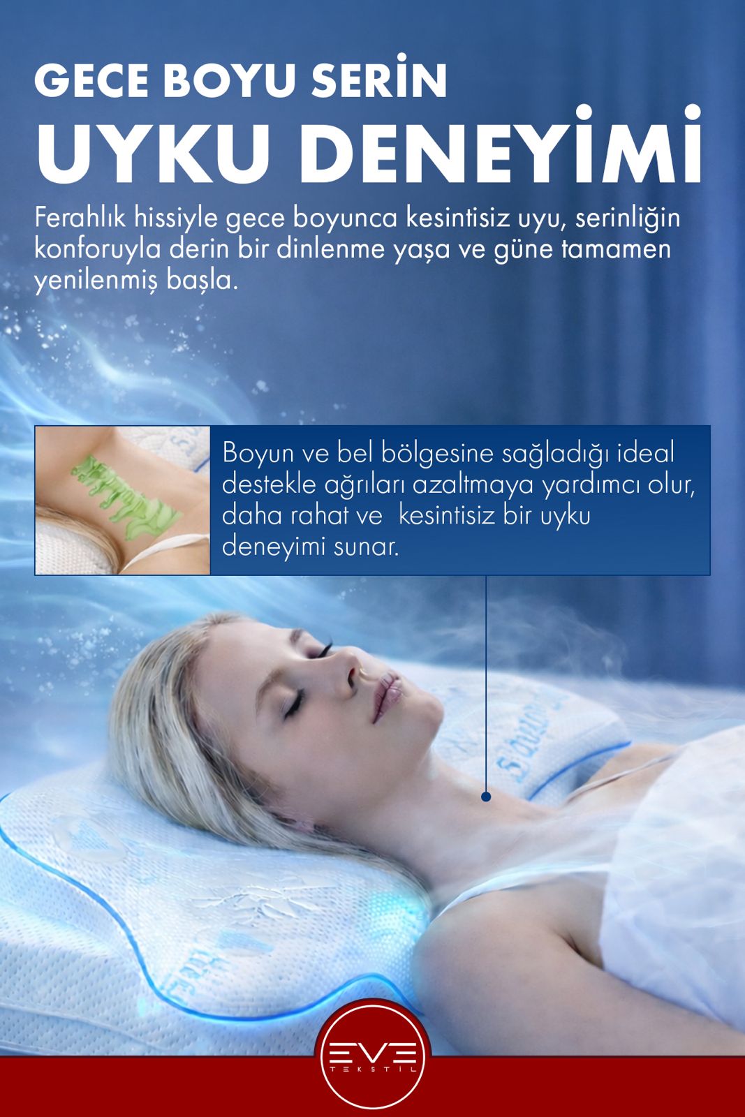 Frozone Soğuk Kumaş Yüz Üstü Yatma Yastığı | Ortopedik Visco, Terletmeyen Ergonomik Uyku Yastığı