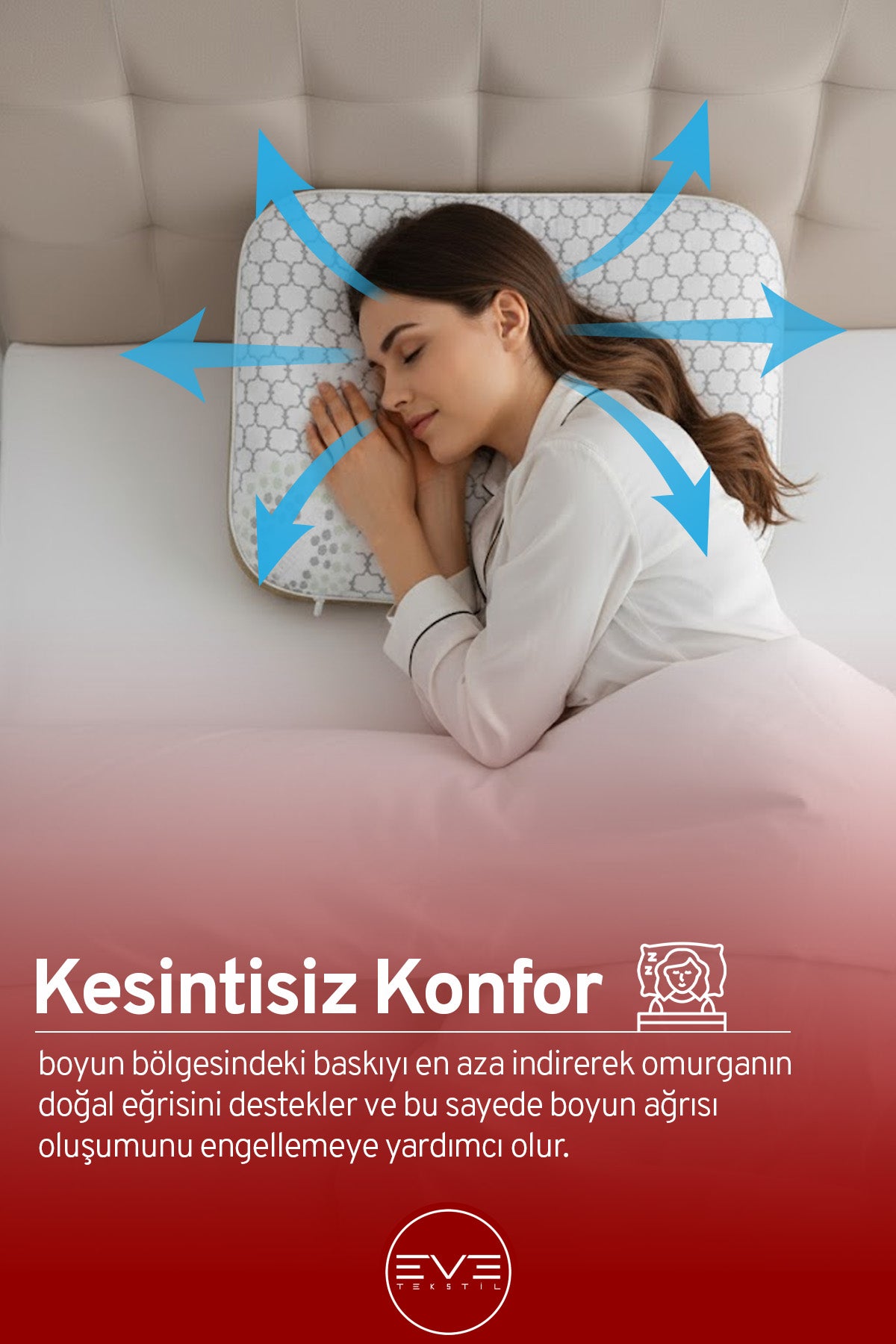 Boyun Destekli Terleme Önleyici Gelato Serisi Fermuarlı Ortopedik Visco YastıkKılıflı Antialerjik Ortopedik Visco Yastık 40x65 Cm