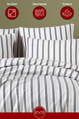 Saten Çizgili Çift Kişilik Lüks Nevresim Takımı Set 200x200 Cm