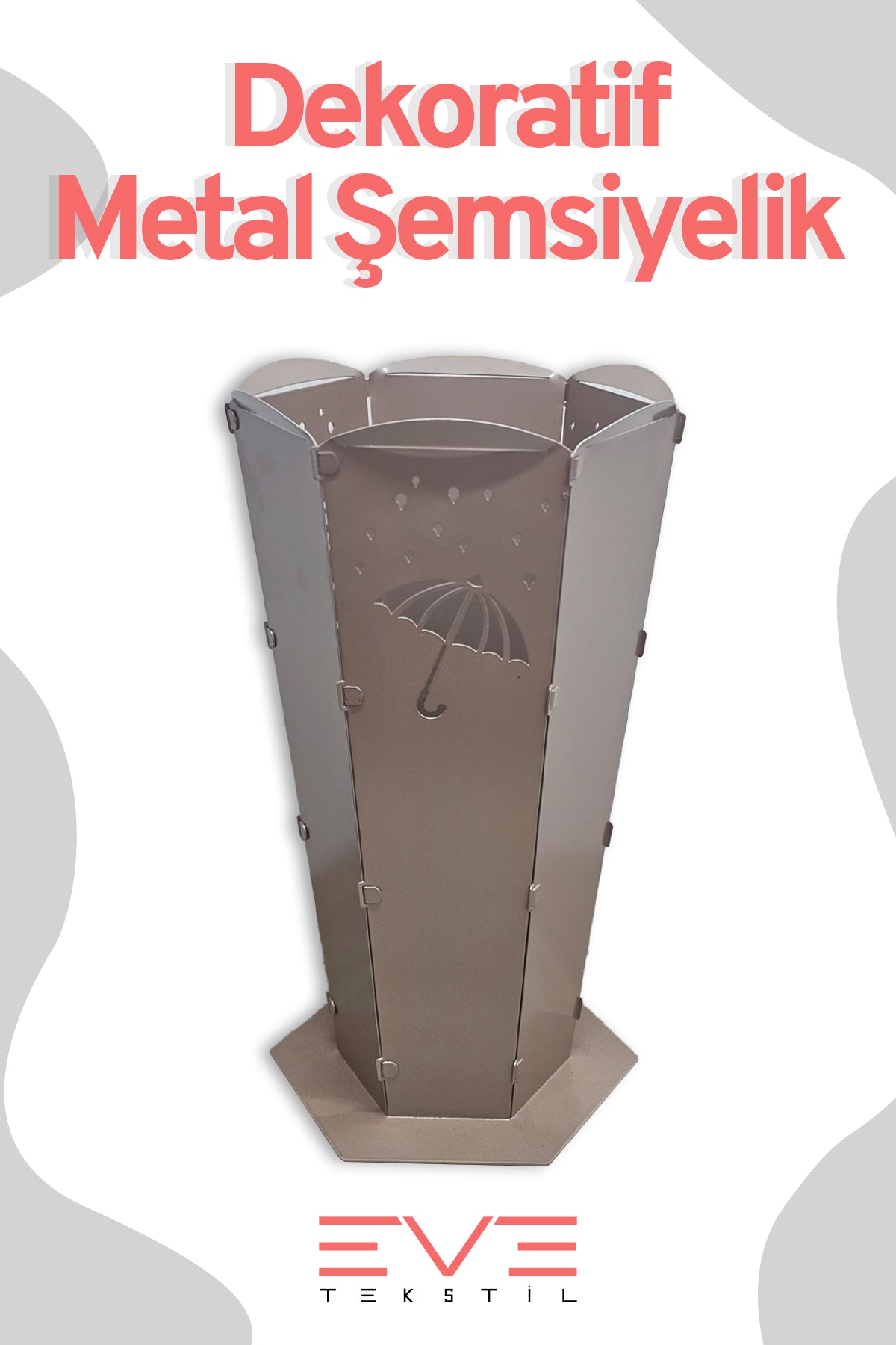 Lüx Dış ve İç Mekana Uygun Şemsiye Desenli Paslanmaz Şemsiyelik