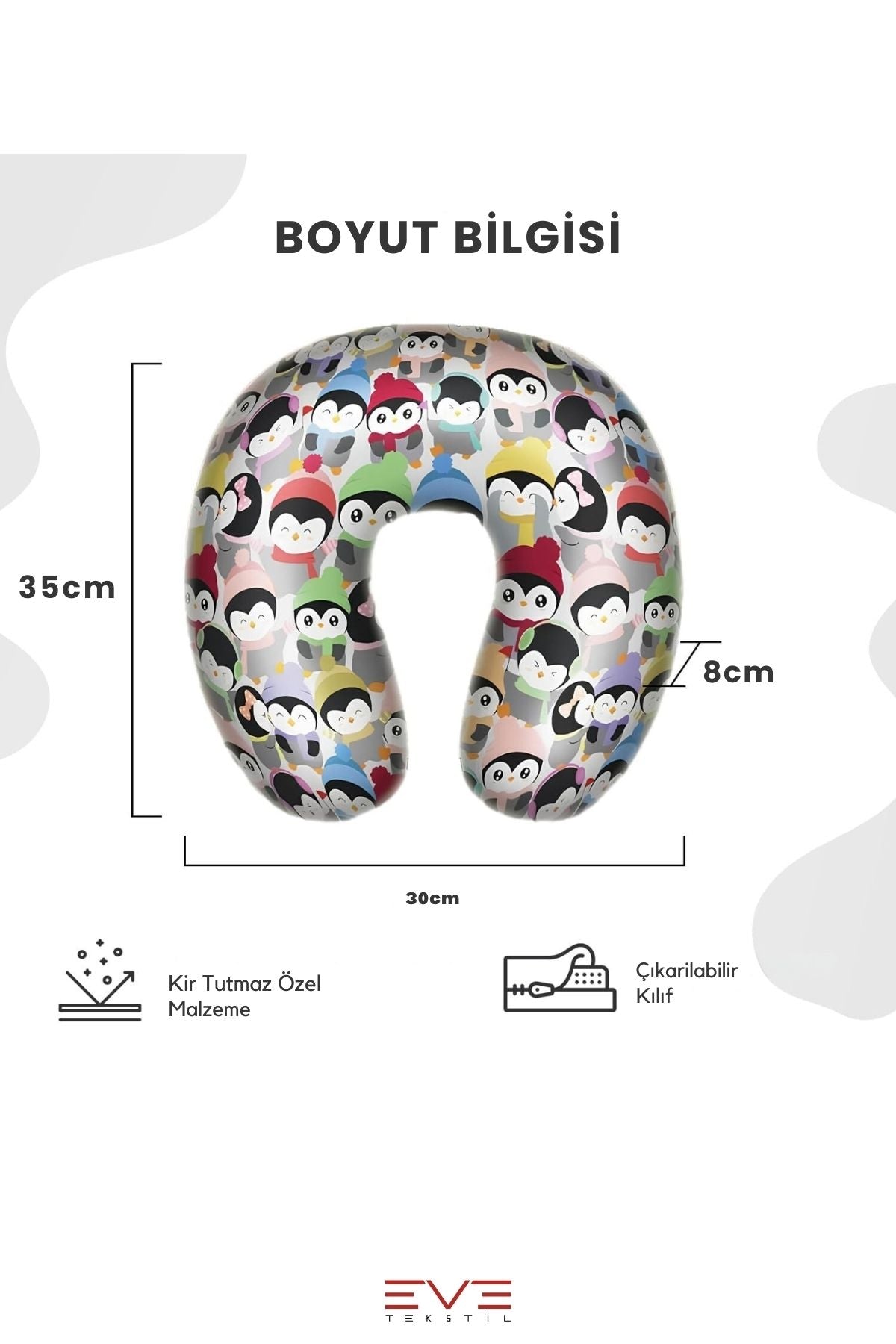 Ortopedik Seyahat Yastığı Visco Boyun Destekli Seyahat Yastığı Hipoalerjik Animals Desenli