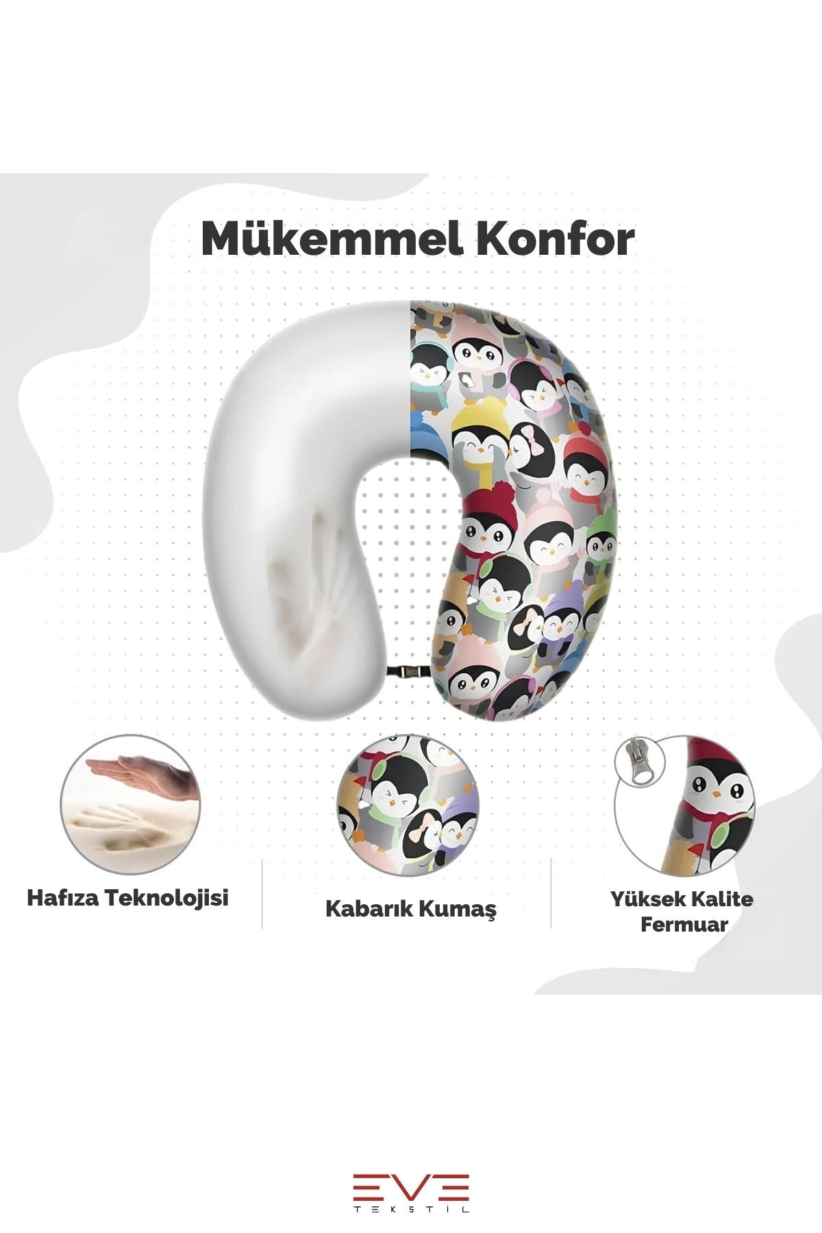 Ortopedik Seyahat Yastığı Visco Boyun Destekli Seyahat Yastığı Hipoalerjik Animals Desenli
