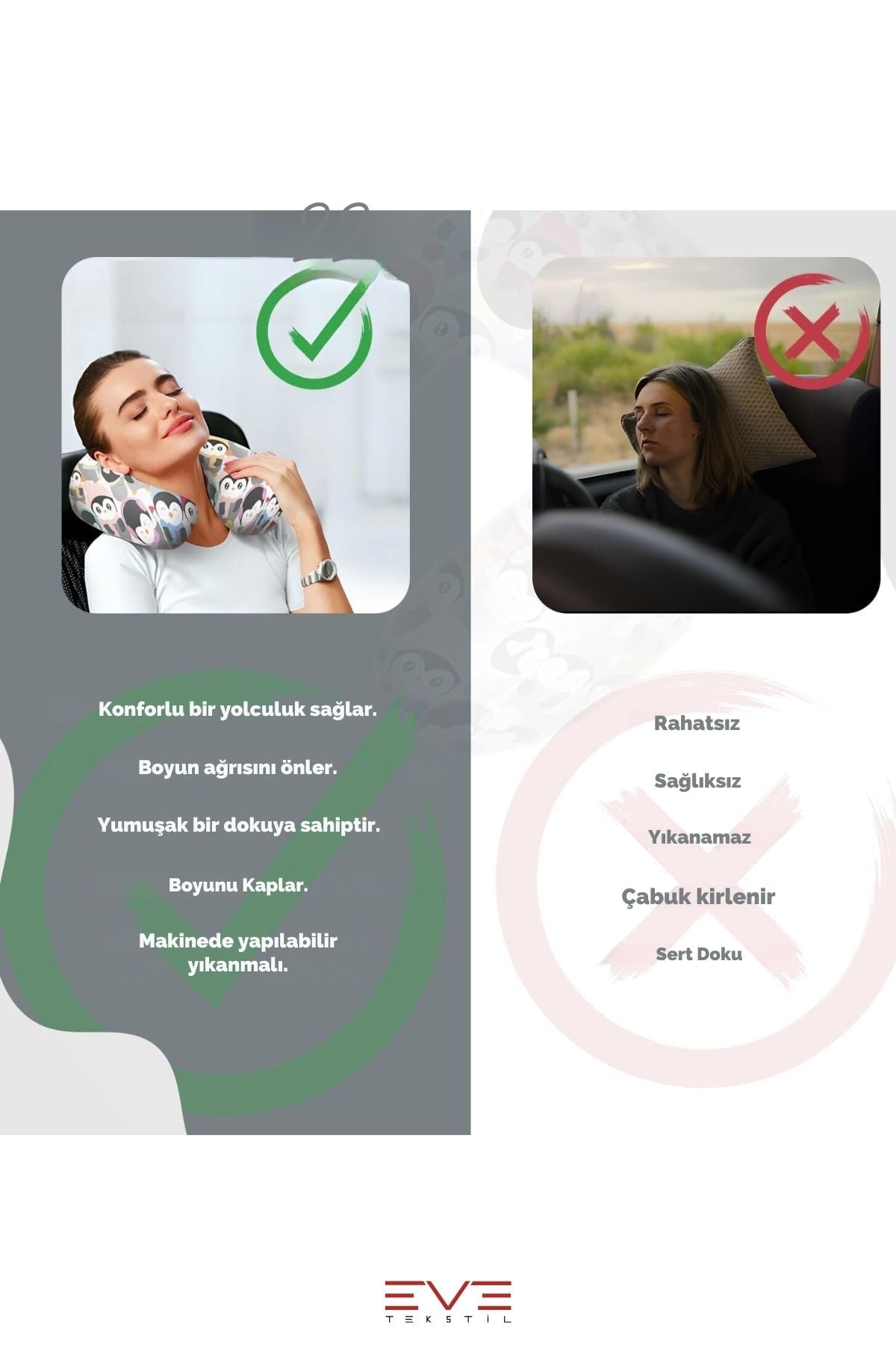 Ortopedik Seyahat Yastığı Visco Boyun Destekli Seyahat Yastığı Hipoalerjik Animals Desenli