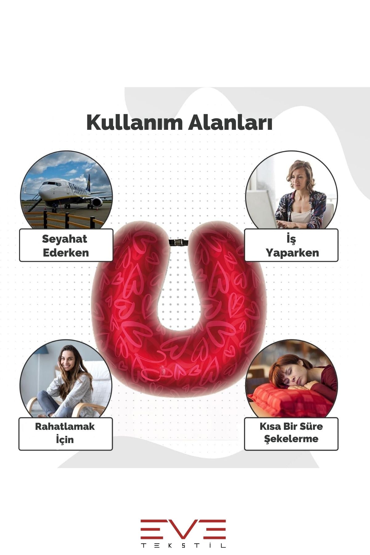 Ortopedik Seyahat Yastığı Visco Boyun Destekli Seyahat Yastığı Hipoalerjik Love Desenli