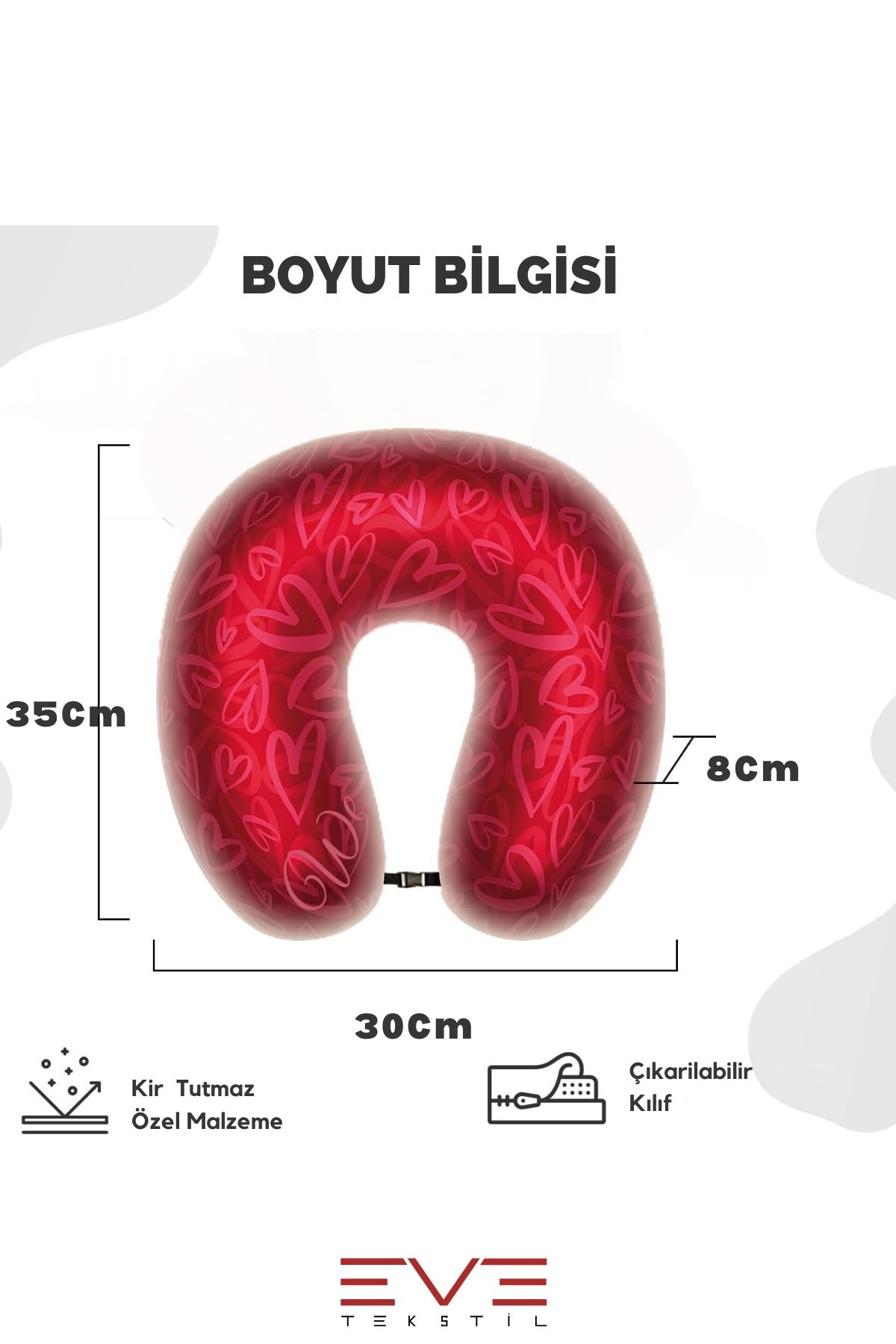Ortopedik Seyahat Yastığı Visco Boyun Destekli Seyahat Yastığı Hipoalerjik Love Desenli