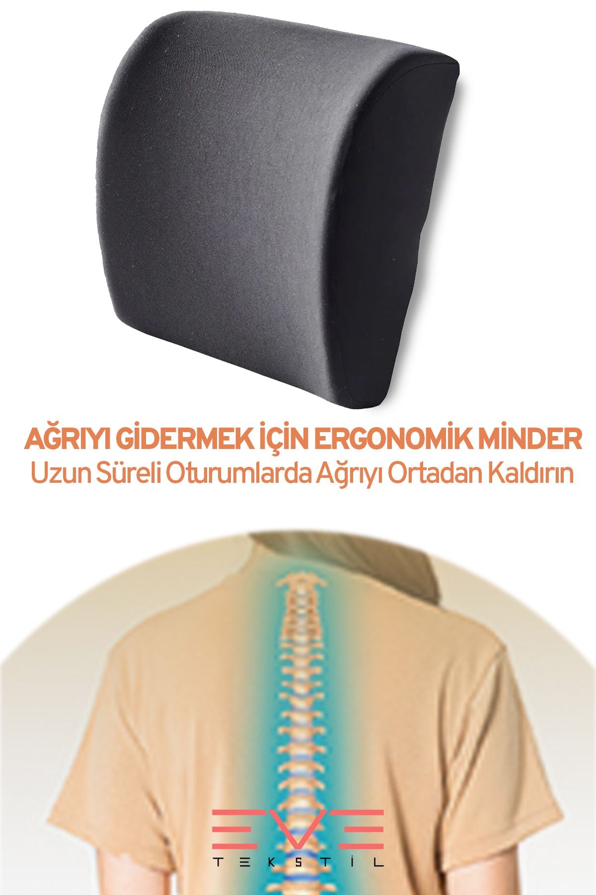 Oto Araç Sandalye Ofis Minderi Ortopedik Bel Minderi Fermuarlı Ortopedik Visco Sırt Yastığı