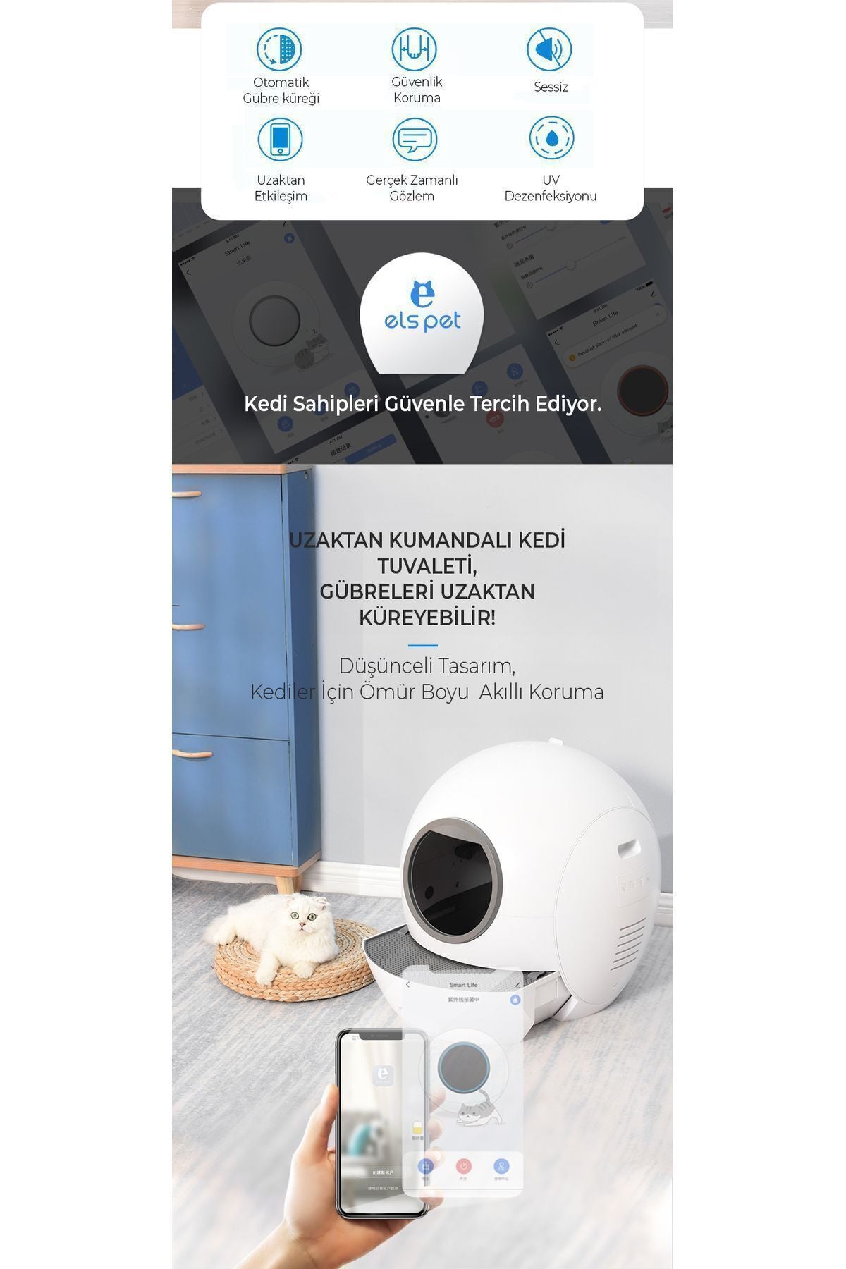 Smart Pro Akıllı Otomatik Kedi Tuvaleti | Kendini Temizleyen Sistem • Uygulama Kontrollü • UV Sterilizasyon • Koku ve Bakteri Önleyici