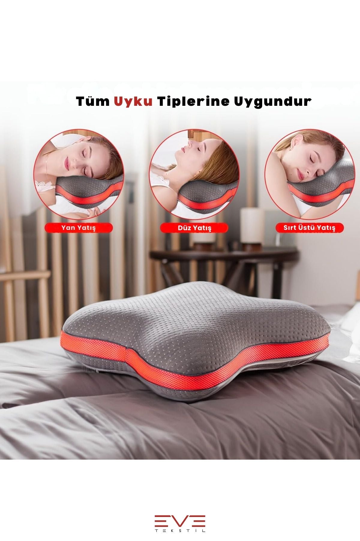 Visco Ergonomik Horlama Önleyici Yüksek Kaliteli Elastik Karbon Yıldız Desenli Yastık