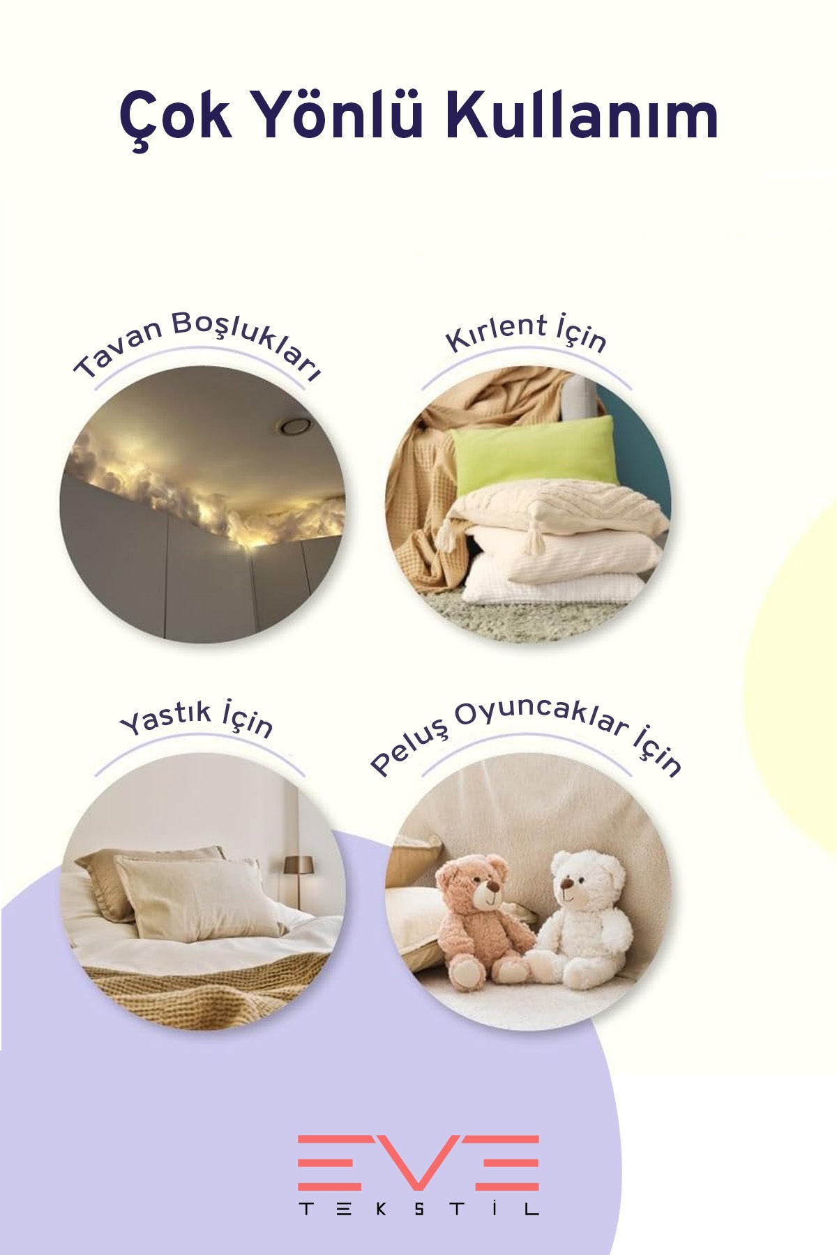Yastık Yorgan Oyuncak Dolum Malzemesi Antialerjik Yapışmaz 1.Kalite %100 Temiz Boncuk Elyaf 4 Kg