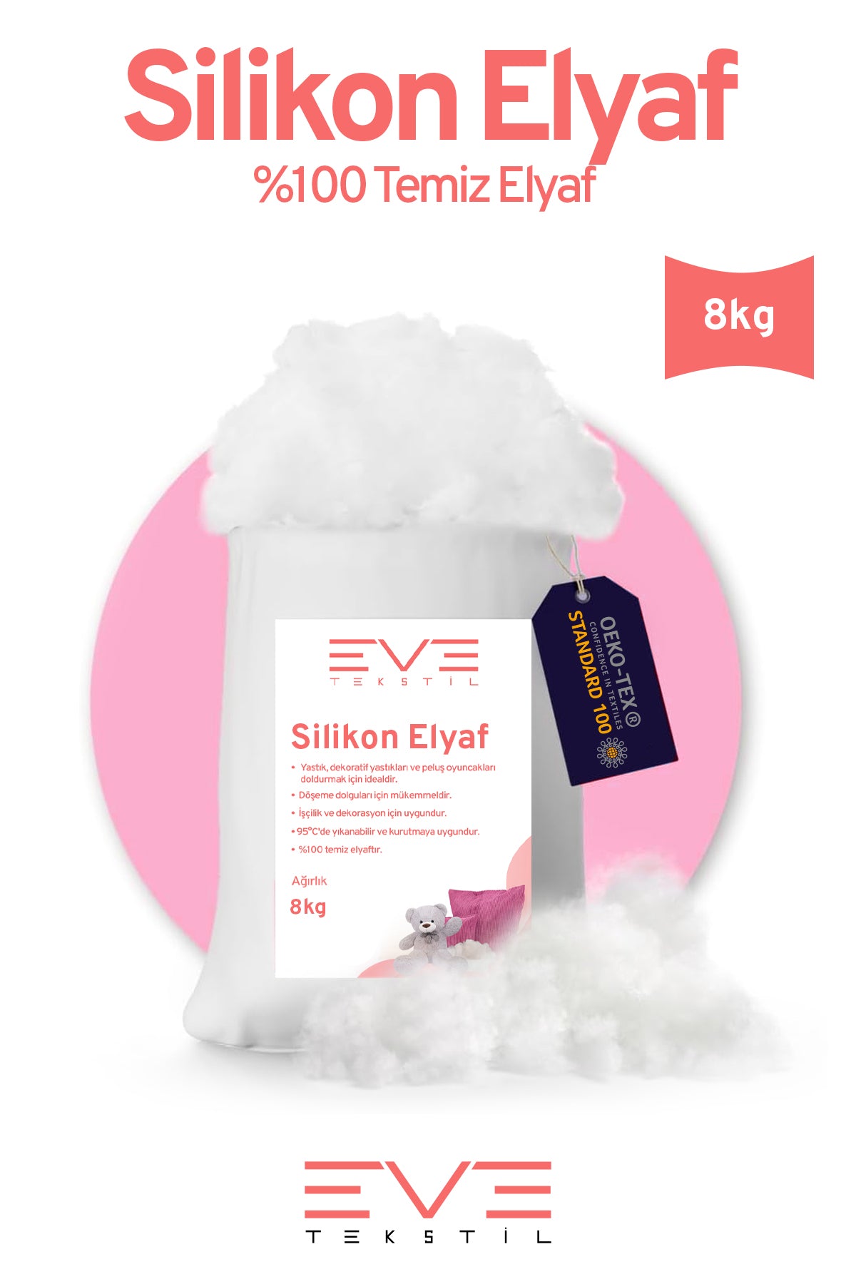 Yastık Yorgan Oyuncak Dolum Malzemesi Antialerjik Yapışmaz 1.Kalite %100 Temiz Silikon Elyaf 8 Kg